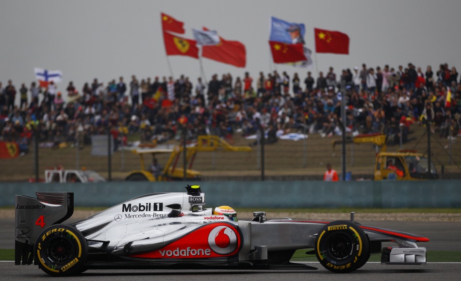 McLaren Formula One driver Hamilton drives during the qualifying session of the Chinese F1 Grand Prix at Shanghai circuit
