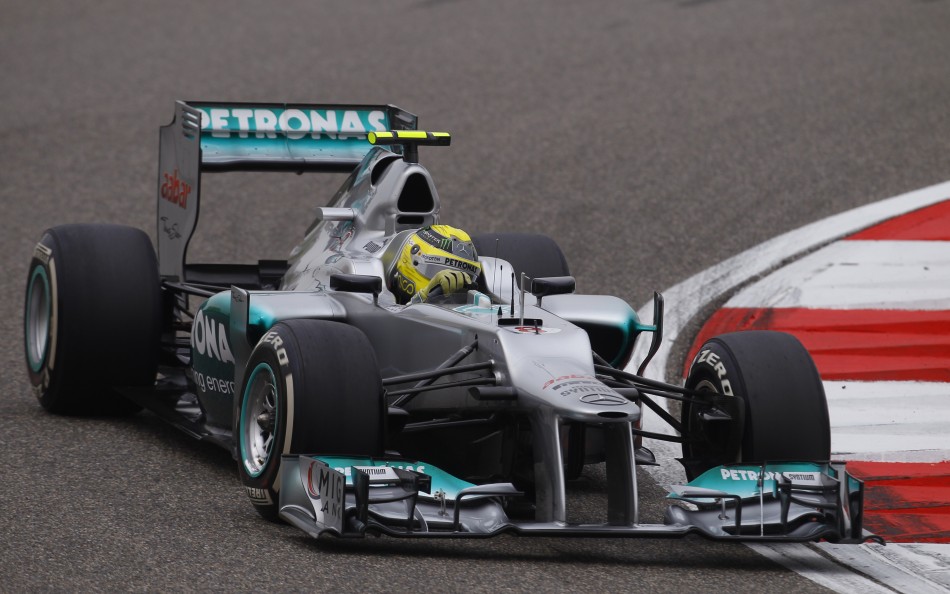 Mercedes Formula One driver Rosberg drives during the qualifying session of the Chinese F1 Grand Prix at Shanghai circuit