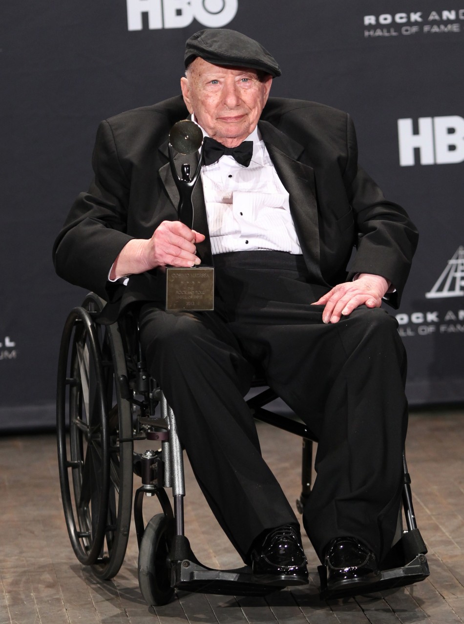 Italian-American recording engineer Cosimo Matassa accepts a Musical Excellence Award during the 2012 Rock n Roll Hall of Fame induction ceremony in Cleveland, Ohio