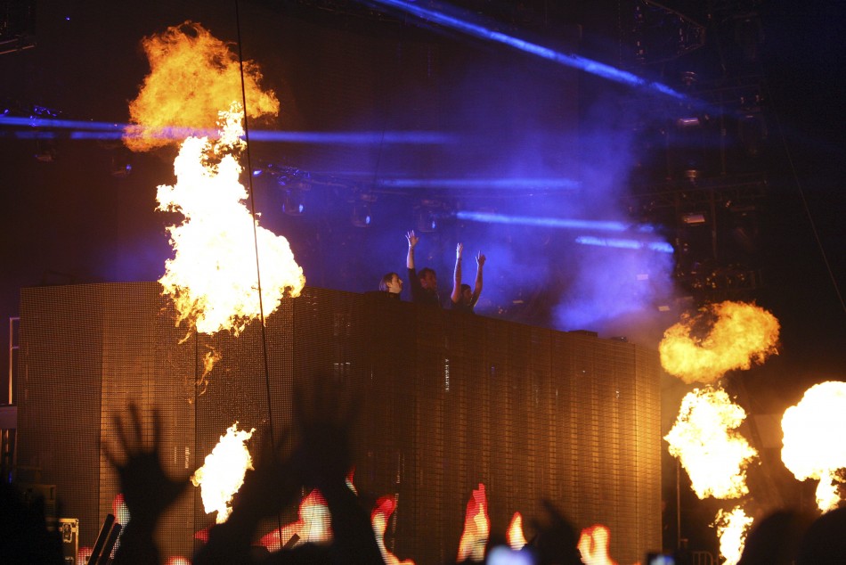 The electronic trio Swedish House Mafia perform at the 2012 Coachella Valley Music and Arts Festival in Indio