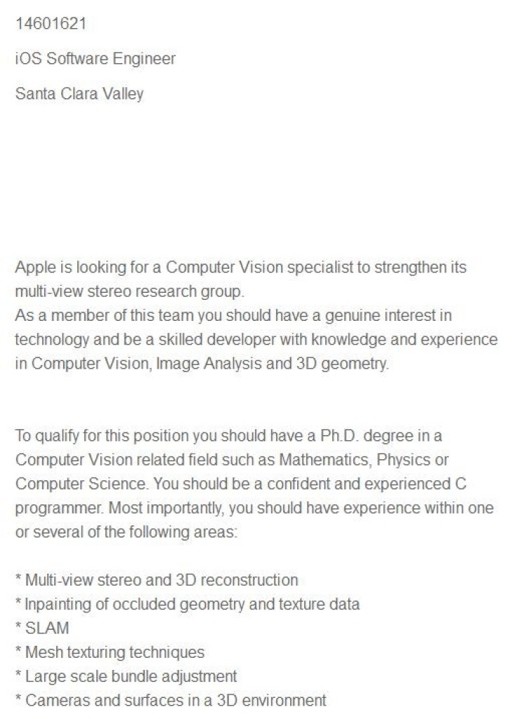 Apple Job Listing Hints At 3D Technology For Future iOS Devices