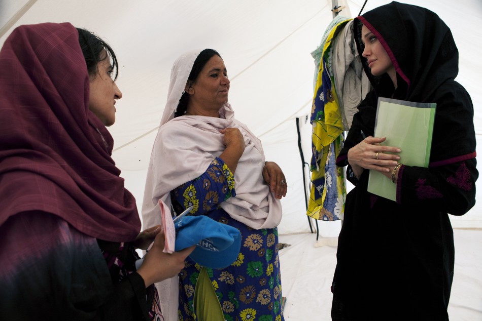 Actress Angelina Jolie visits internally displaced people at Kandaro II Camp in Nowshera
