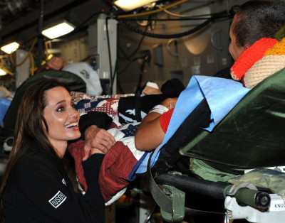 Angelina Jolie meets with wounded U.S. Service members preparing to travel back to the U.S. during a visit to Ramstein Air Base Germany Angelina Jolie meets with wounded U.S. Service members preparing to travel back to the U.S. during a visit to Ramstein Air Base Germany