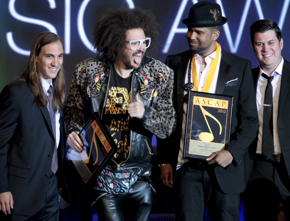 Musicians Redfoo and Goonrock accept an award for quotParty Rock Anthemquot for being among the most performed songs at the 29th Annual ASCAP Pop Music Awards in Hollywood