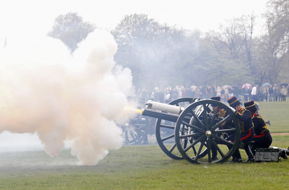 Gunners from the King039s Troop Royal Horse Artillery fire a forty-one gun salute in Hyde Park, central London