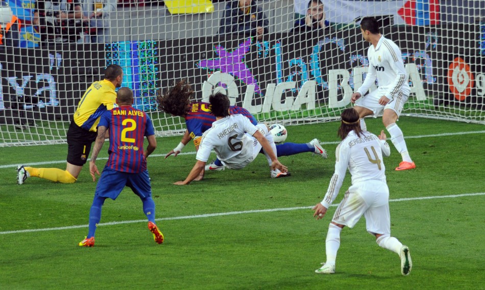 Real Madrid039s Khedira scores a goal agaisnt Barcelona during their Spanish first division quotEl Clasicoquot soccer match
