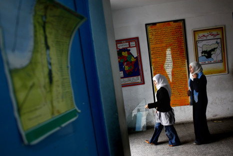 Palestinian girls in a preparatory school building in Gaza