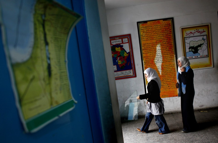 Palestinian girls in a preparatory school building in Gaza
