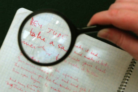 A NOTEBOOK CONTAINING LYRICS BY PAUL MCCARTNEY GOES ON SALE IN LONDON.