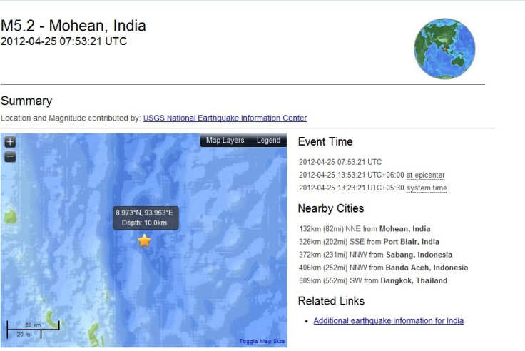 5.2 quake off India&#039;s Nicobar Islands