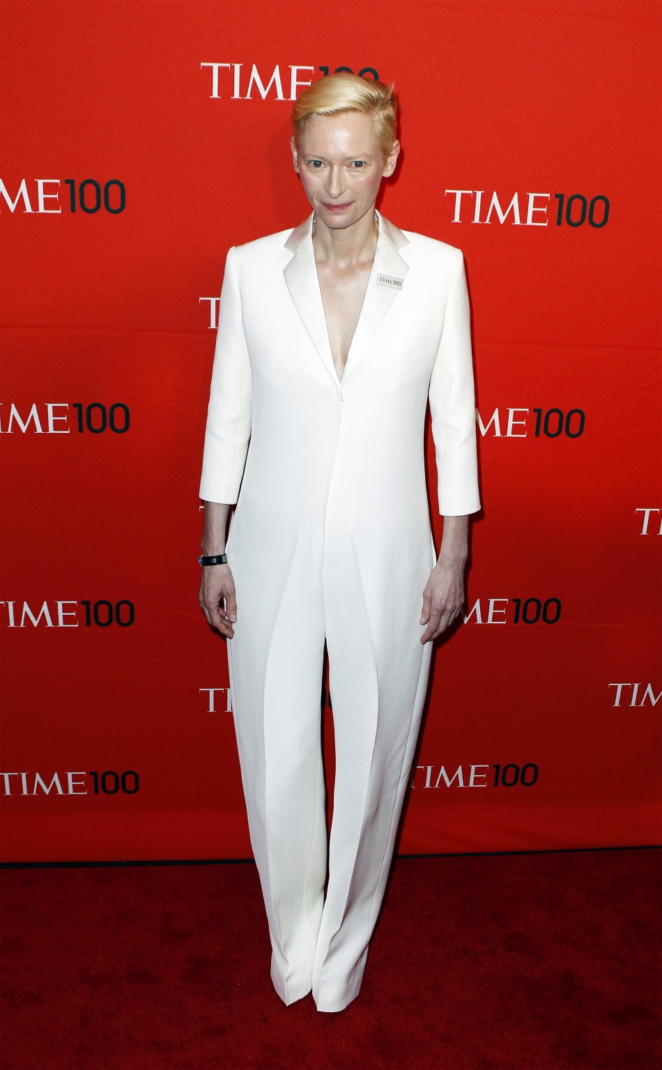Actress Tilda Swinton arrives to be honored at the Time 100 Gala in New York