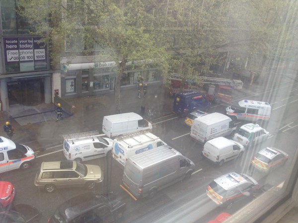 Bomb scare scene at Tottenham Court Road in London