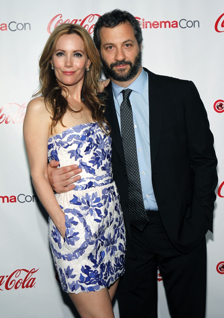 Actress Leslie Mann and her husband Judd Apatow arrive for the CinemaCon Big Screen Achievement Awards show at Caesars Palace in Las Vegas