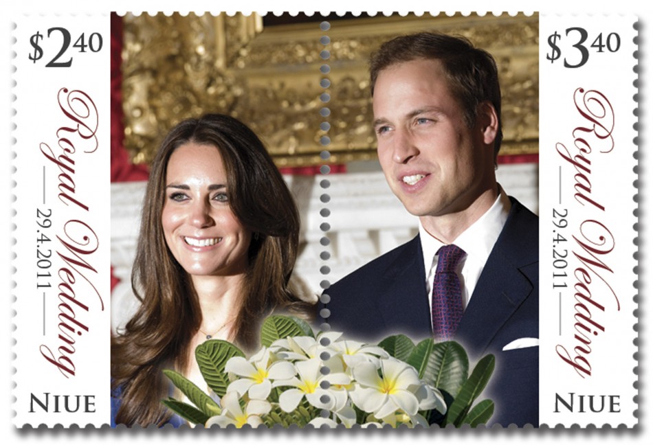 A Royal Wedding stamp from the tiny Pacific island of Niue is seen in this handout photo obtained by Reuters