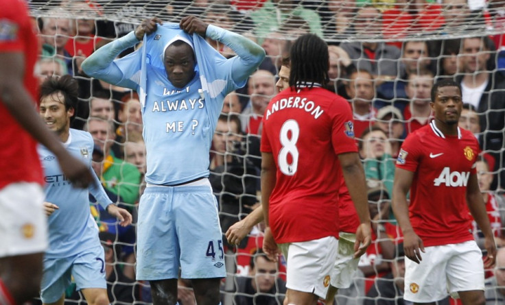 Balotelli celebrates after scoring the opening goal