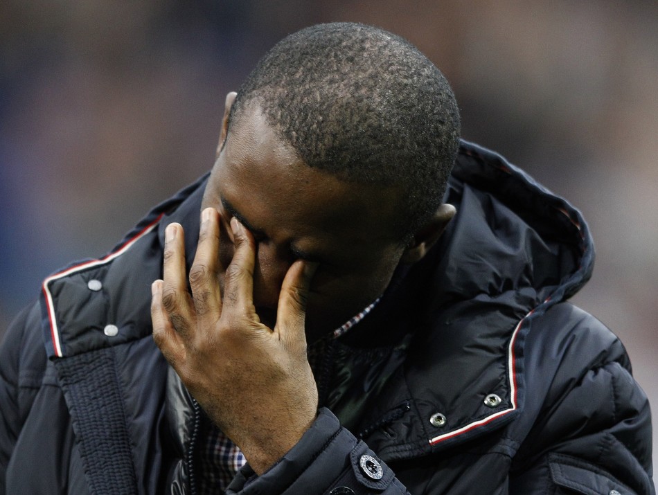 Bolton Wanderers Muamba reacts on his return to the Reebok Stadium