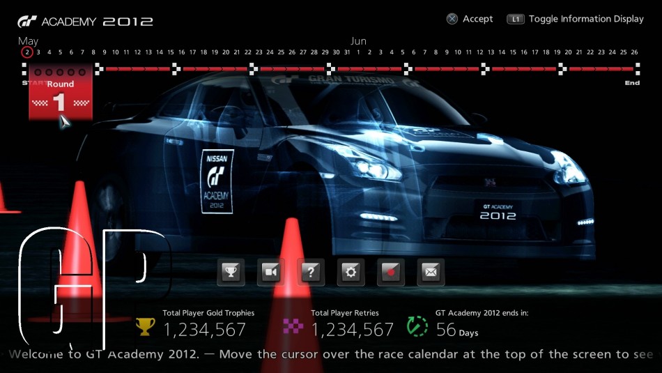 Grand Turismo 5 GT Academy 2012 Season 2 user interface screen 1