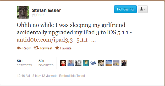 i0n1c tweets iOS 5.1.1 jailbreak status update