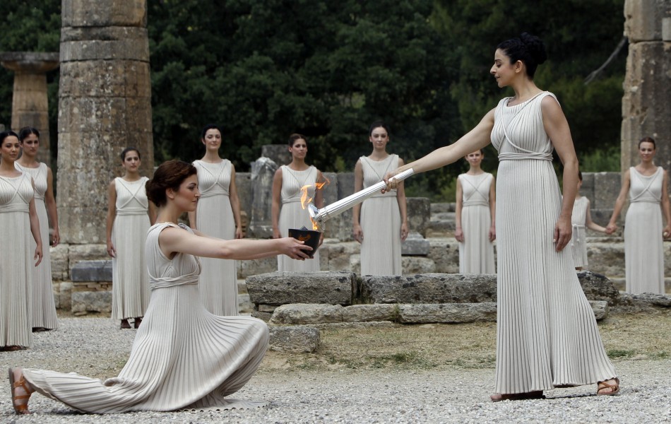 The lighting of the Olympic torch took place at the Temple of Hera, Olympia. Reuters