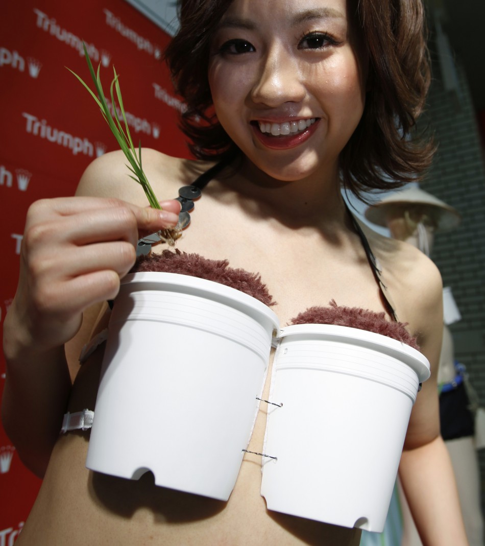 A model wears Triumph Internationals quotGrow-Your-Own-Rice braquot in Tokyo