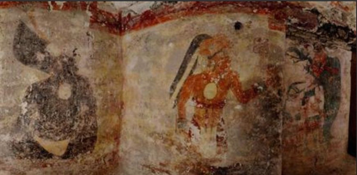 Never-before-seen artwork - the first to be found on walls of a Maya house - adorn the dwelling in the ruined city of Xultun. REUTERS/Tyrone Turner/National Geographic/Handout