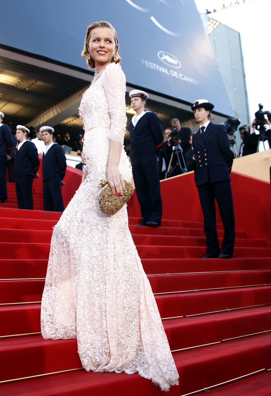 Czech model Herzigova arrives on the red carpet for the screening of the film Moonrise Kingdom in competition at the 65th Cannes Film Festival