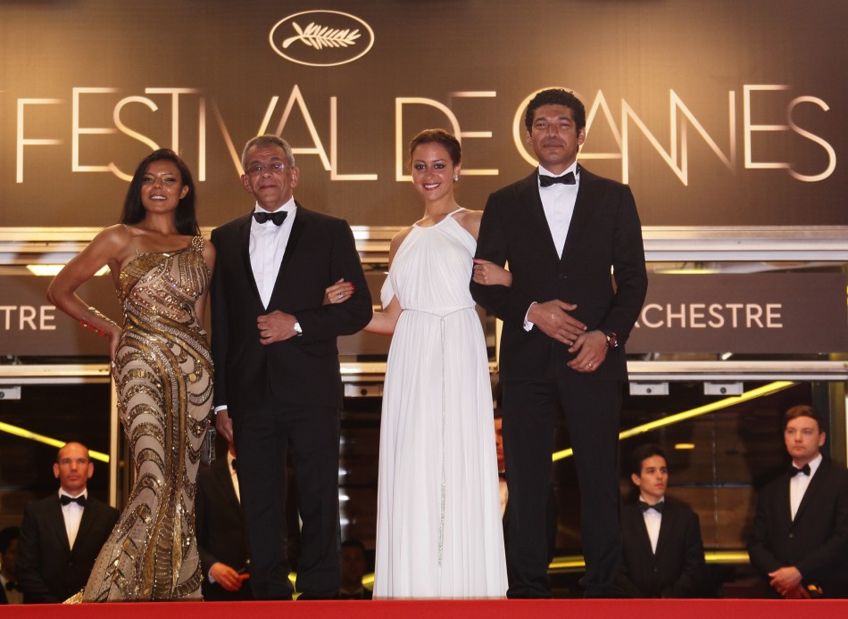 Director Nasrallah and cast members El Sebai Shalaby and Samra arrive on the red carpet for the screeing of the film Baad El Mawkeaa at the 65th Cannes Film Festival