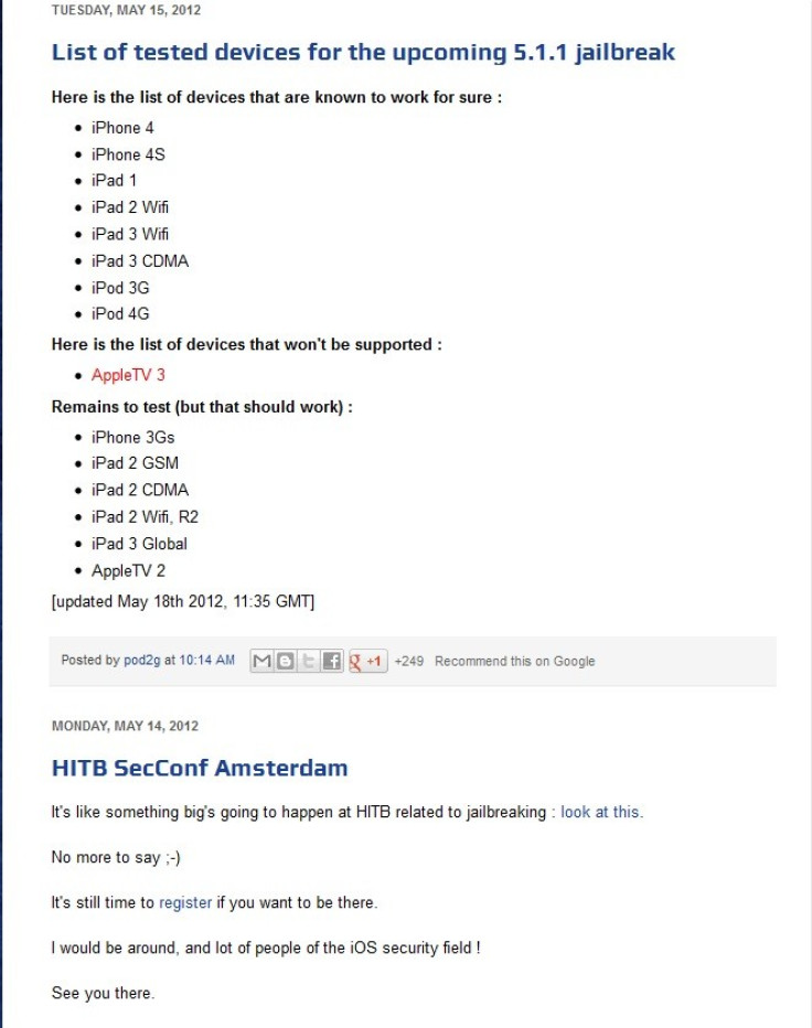Pod2g - iOS 5.1.1 untethered jailbreak device list