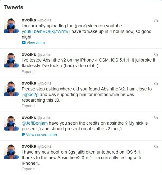 xvolks Twitter Updates for Absinthe 2.0 jailbreak