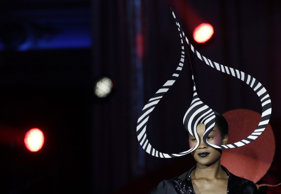 A model wears a Philip Treacy creation during the opening ceremony of the 20th Life Ball in Vienna