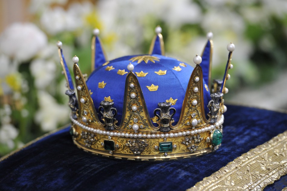 The Royal Crown for the christening of Swedens Princess Estelle is pictured at the Royal Chapel in Stockholm