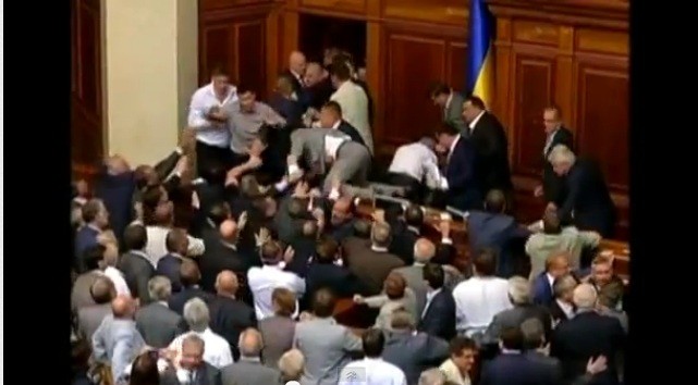 A violent scuffle erupted in Ukraine’s parliament