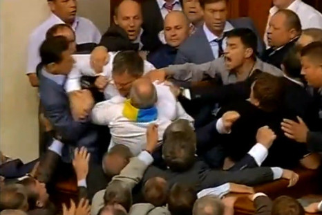 MPs fought over a language bill in Ukraine's parliament (YouTube)