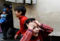 Children fleeing the violence in Hama province