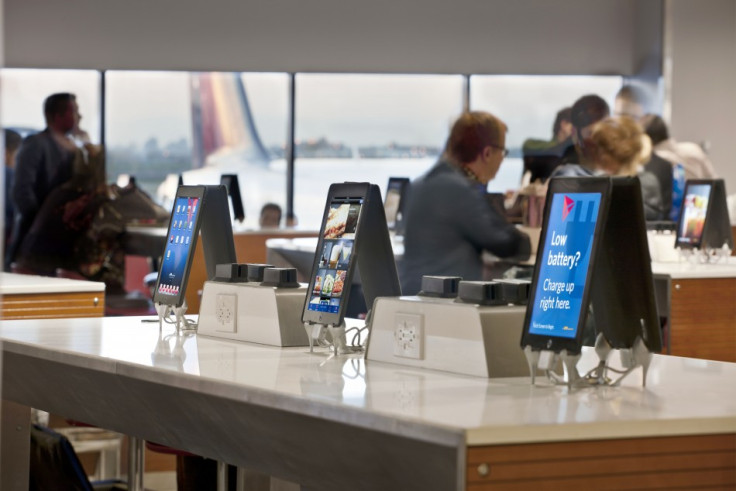 Apple iPads deployed at an OTG restraunt, available for free to access for passengers.