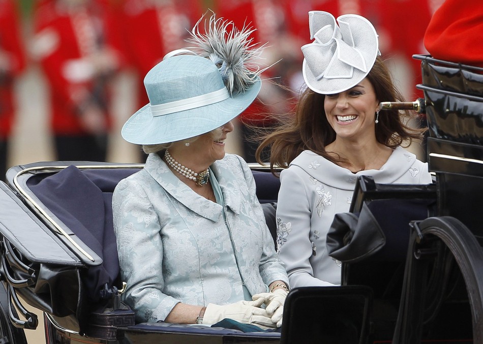 Britain039s Camilla, Duchess of Cornwall, and Catherine, Duchess of Cambridge travel to Horse Guards Parade for the Trooping the Colour ceremony in central London