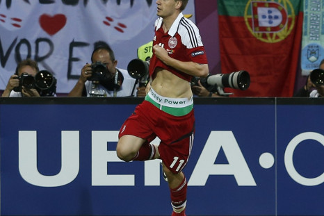 Nicklas Bendtner displays the name of Irish bookmaking firm Paddy Power on the waistband of his underpants during their Group B Euro 2012 match against Portugal (Reuters)