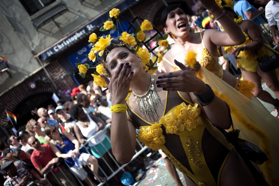 Marchers participate in the Gay Pride Parade in New York