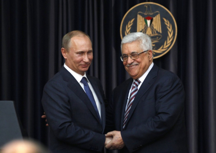 Palestinian President Mahmoud Abbas welcomes Russian President Vladimir Putin on visit to Bethlehem