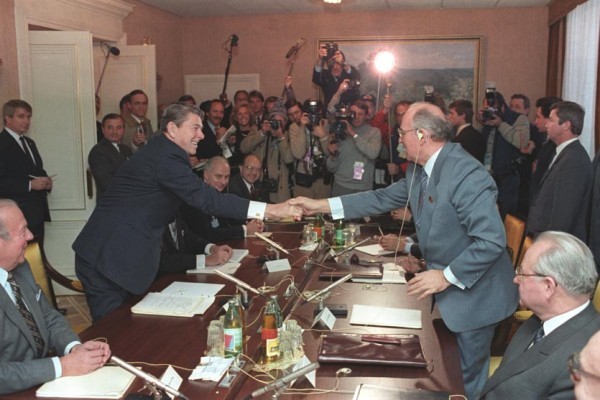 Former U.S. President Ronald Reagan and Soviet Premier Mikhail Gorbache