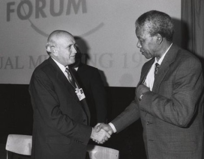 South African black anti-apartheid leader and icon Nelson Mandela and former President F.W. de Klerk. South African black anti-apartheid leader and icon Nelson Mandela and former President F.W. de Klerk.