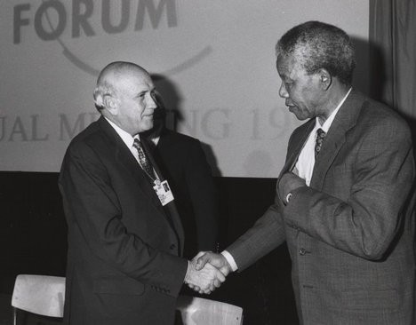 South African black anti-apartheid leader and icon Nelson Mandela and former President F.W. de Klerk.