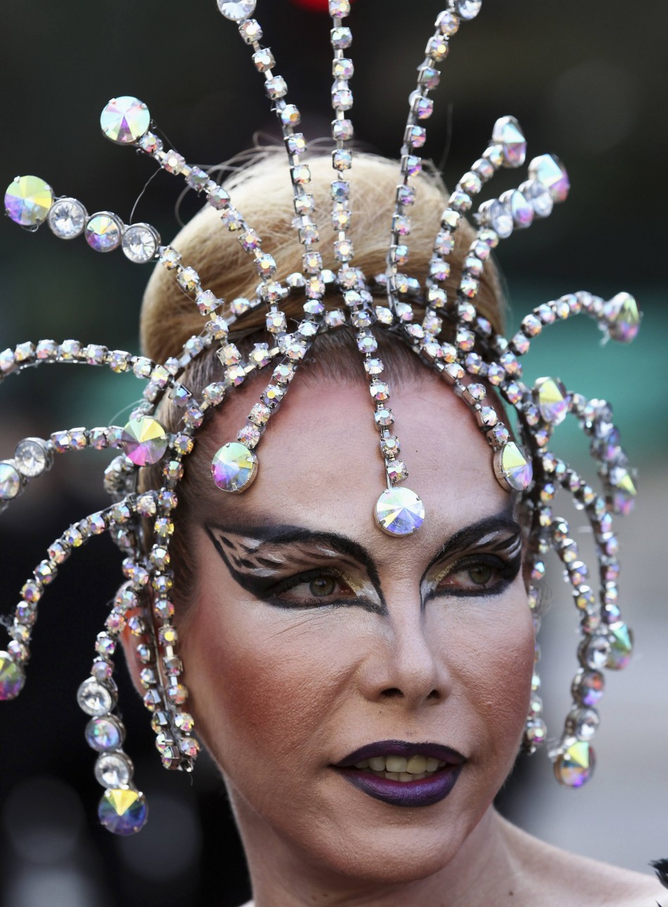 A participant parades during the 16th LGBT pride parade in Sao Paulo