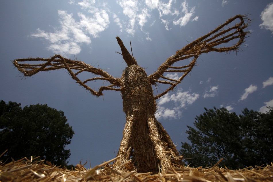 A straw art installation is displayed during the 7th Straw - Land Art Festival in Osijek