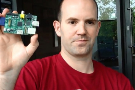 Eben Upton shows off the Raspberry Pi mini computer, which has shipped 200K and is now targeting sales in North America