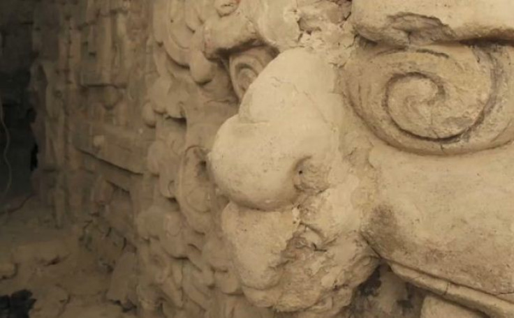 Screen shot of a video shows stucco masks on the walls of the temple. (Photo: Brown University)