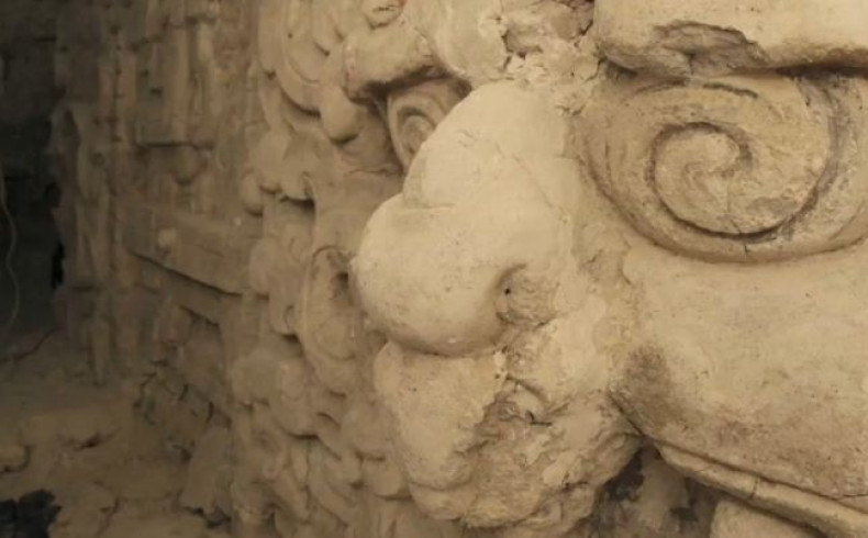 Screen shot of a video shows stucco masks on the walls of the temple. (Photo: Brown University)