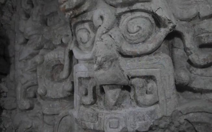 Screen shot of a video shows stucco masks, depicting several celestial beings, including the sun on the walls of the temple. (Photo: Brown University)