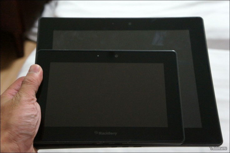 10in Blackberry Playbook 4G tablet next to 7in