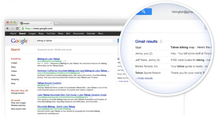 Gmail content in Google searches